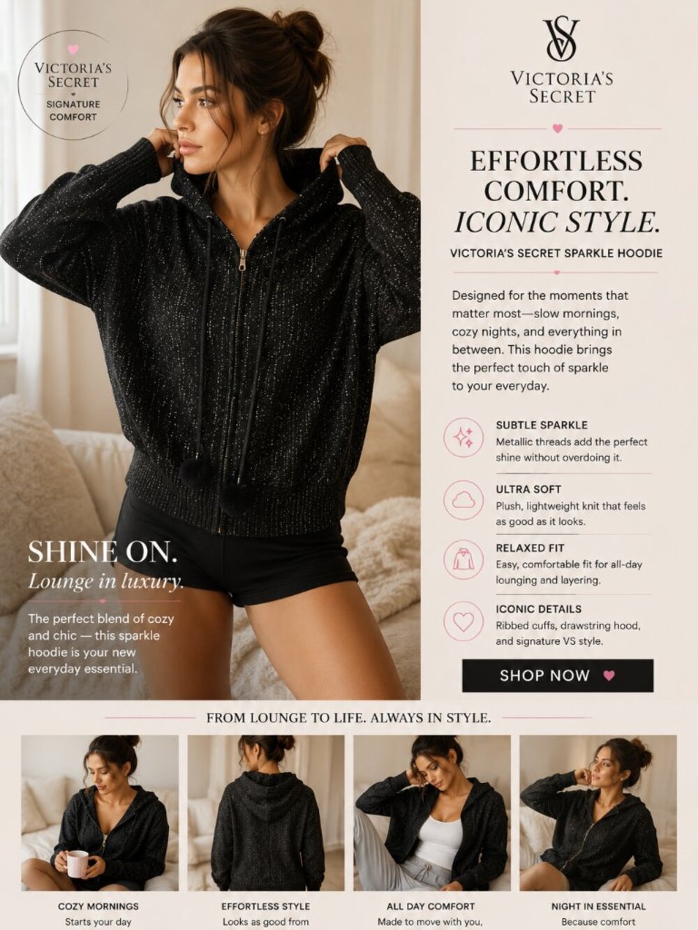 Victoria’s Secret Sparkle Hoodie NWT Size XS/S